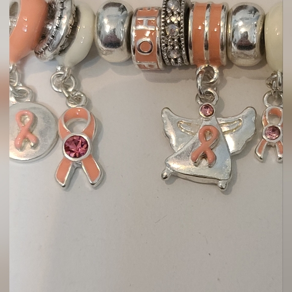 Pink Cancer Ribbon 15 Charm bracelot - Picture 4 of 6